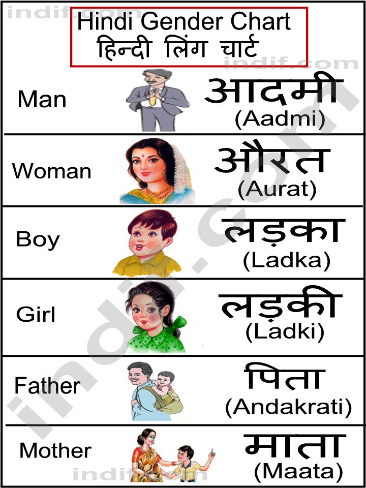 Hindi Gender Chart, हिन्दी लिंग चार्ट