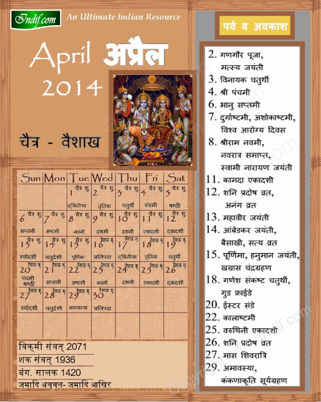 Hindu Calendar April 2014